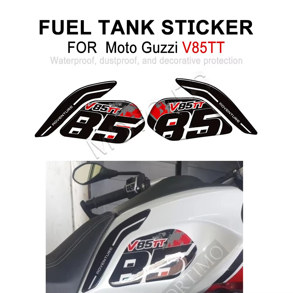 Moto Guzzi V85TT 3D Epoxy Tank Side Decals Kit 丨 Red and Black