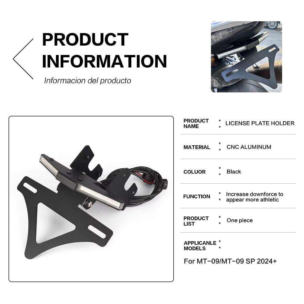 Yamaha MT‑09 SP MT09 2024‑2026 | Short Tail License Plate Holder Fender Eliminator