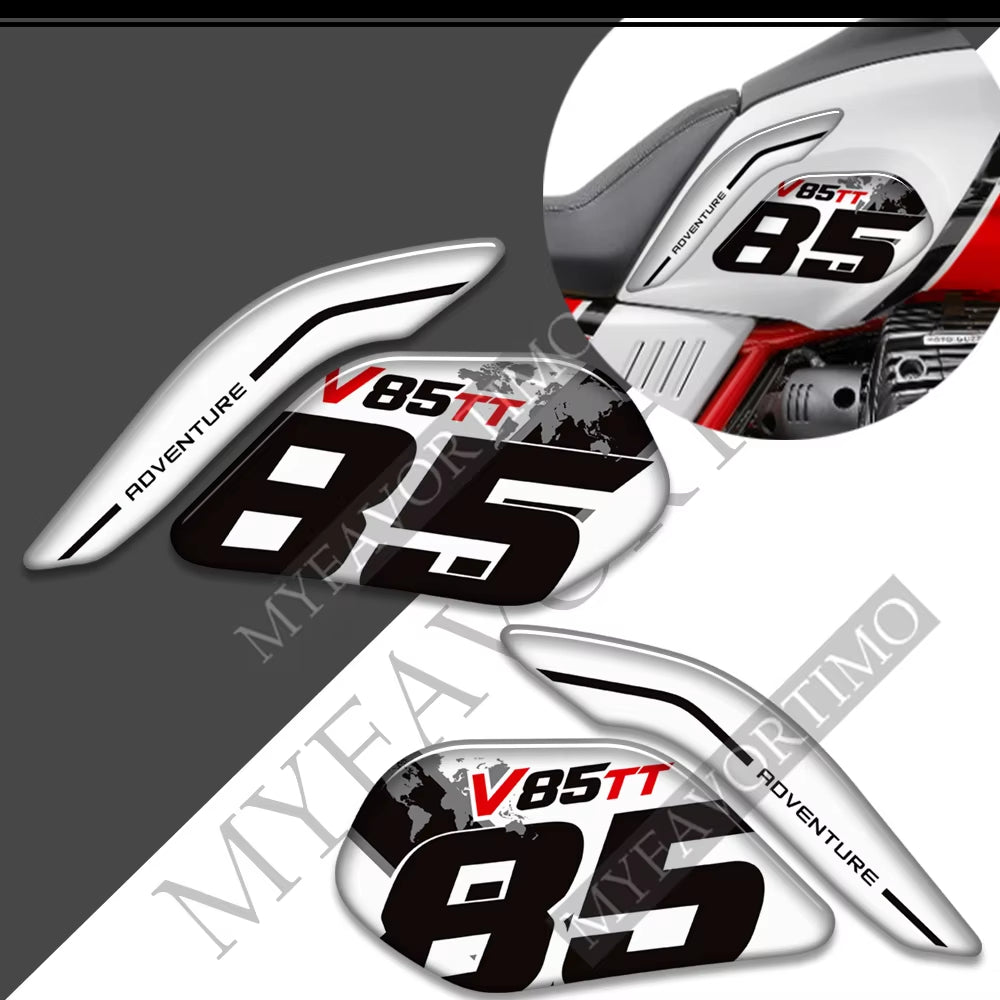 Moto Guzzi V85TT 3D Epoxy Tank Side Decals Kit 丨 Red and Black