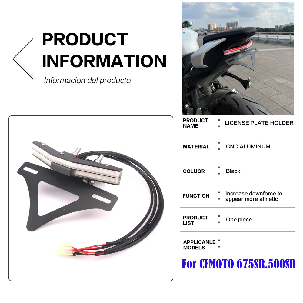 CFMOTO 675SR 500SR 2024‑2026 | Support de plaque d'immatriculation court / Éliminateur de garde-boue