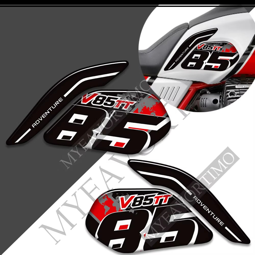 Moto Guzzi V85TT 3D Epoxy Tank Side Decals Kit 丨 Red and Black