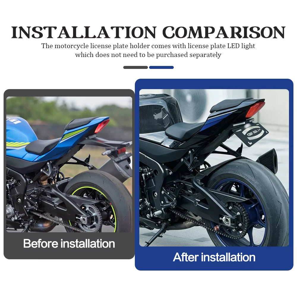 Suzuki GSX-R1000 GSXR1000 2017-2024 | Kit de suppression de garde-boue avec support de plaque d'immatriculation et éclairage de plaque à LED