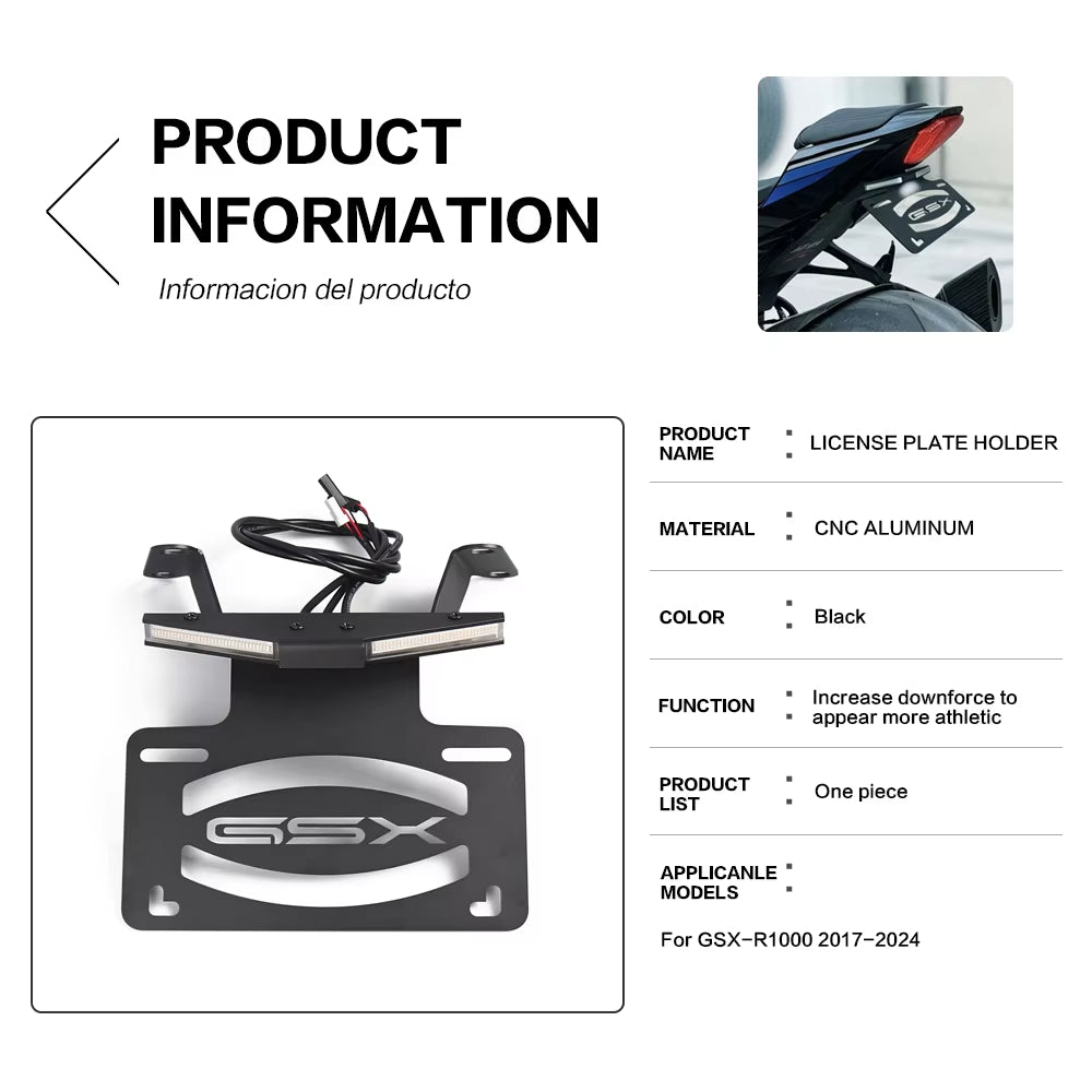 Suzuki GSX-R1000 GSXR1000 2017-2024 | Kit de suppression de garde-boue avec support de plaque d'immatriculation et éclairage de plaque à LED