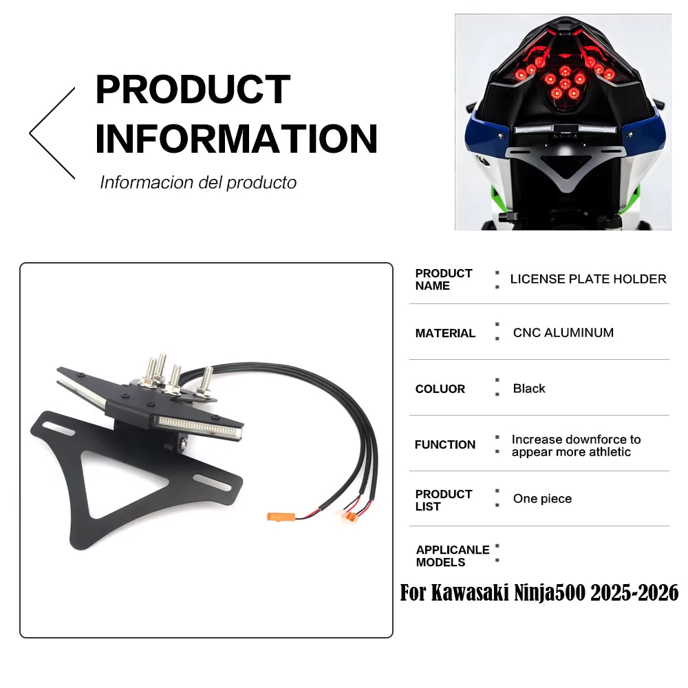 Kawasaki Ninja 500 Tail Tidy Fender Eliminator Kit 2025-2026 丨 License Plate Holder