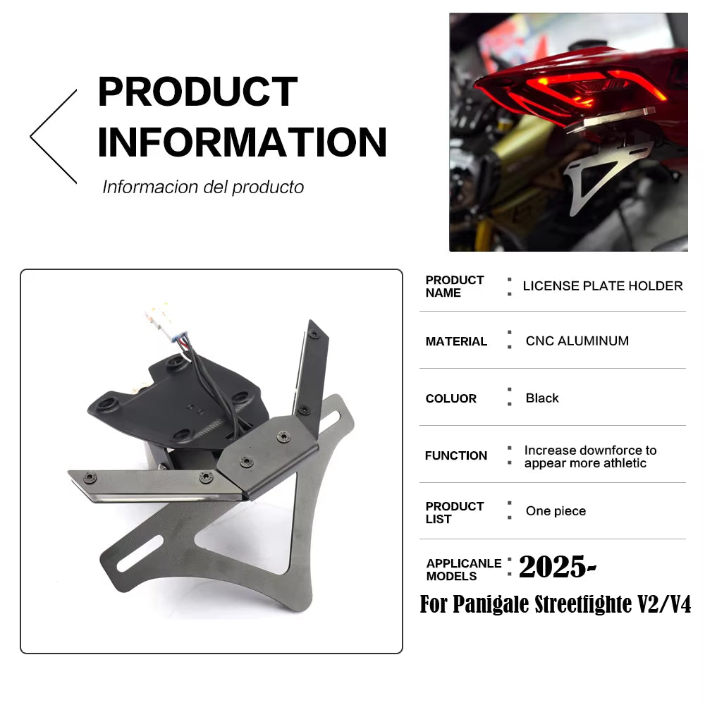 Ducati Panigale V2 V4 V4 S Streetfighter V2 V4 2025 | Short Tail License Plate Holder Fender Eliminator Kit