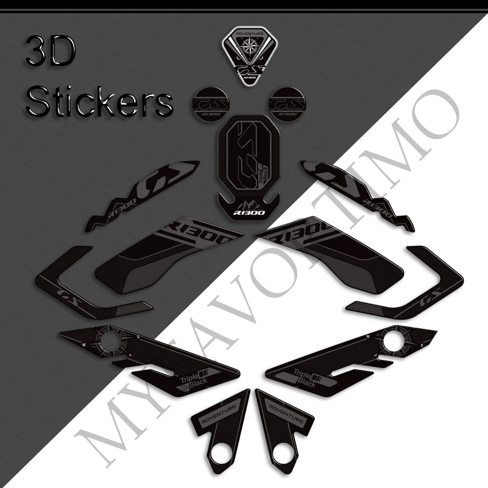 BMW R1300GS Adventure Trophy Triple Black Option 719 3D Epoxy Tank Decals Kit 丨 3D Resin Protector