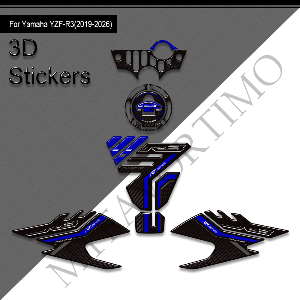Yamaha YZF-R3 Decals Kit 2017-2026 丨 Tank Pad and Key Zone Stickers