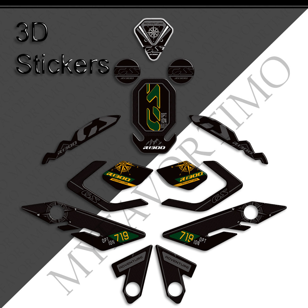 BMW R1300GS Adventure Trophy Triple Black Option 719 3D Epoxy Tank Decals Kit 丨 3D Resin Protector