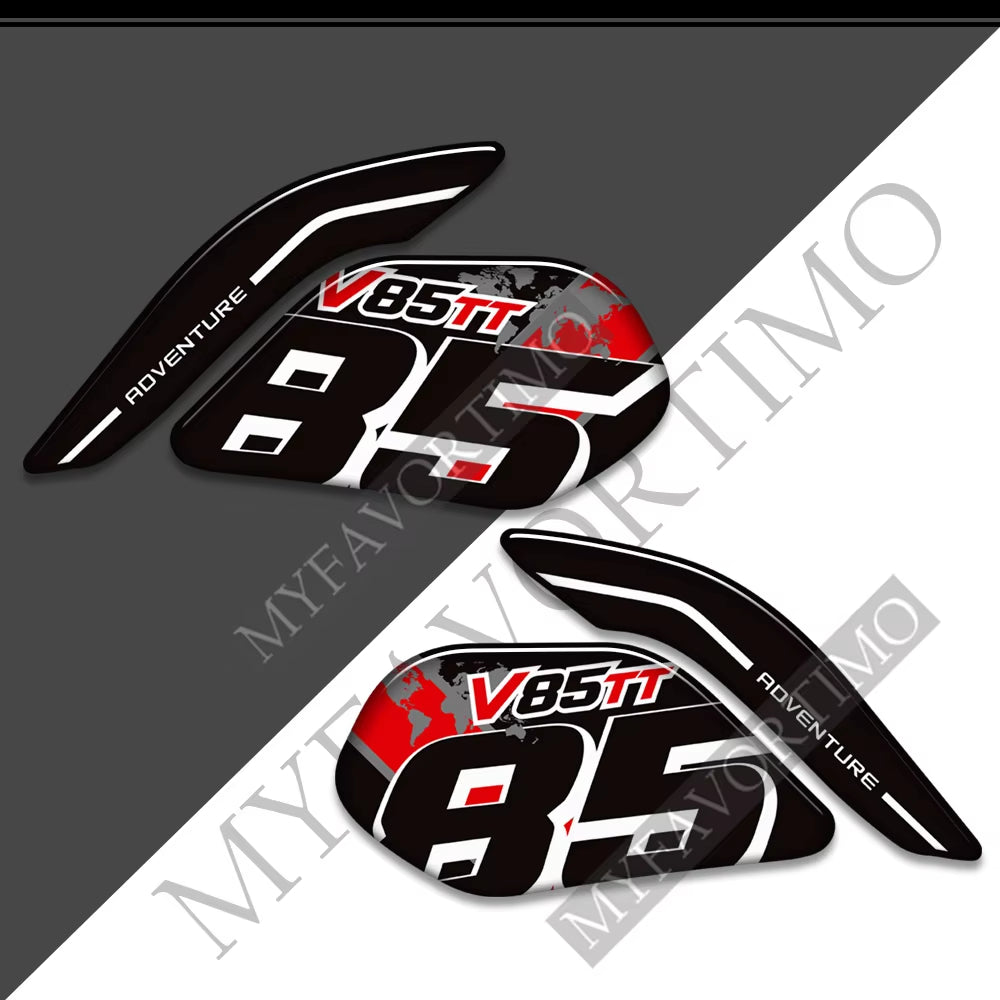 Moto Guzzi V85TT 3D Epoxy Tank Side Decals Kit 丨 Red and Black