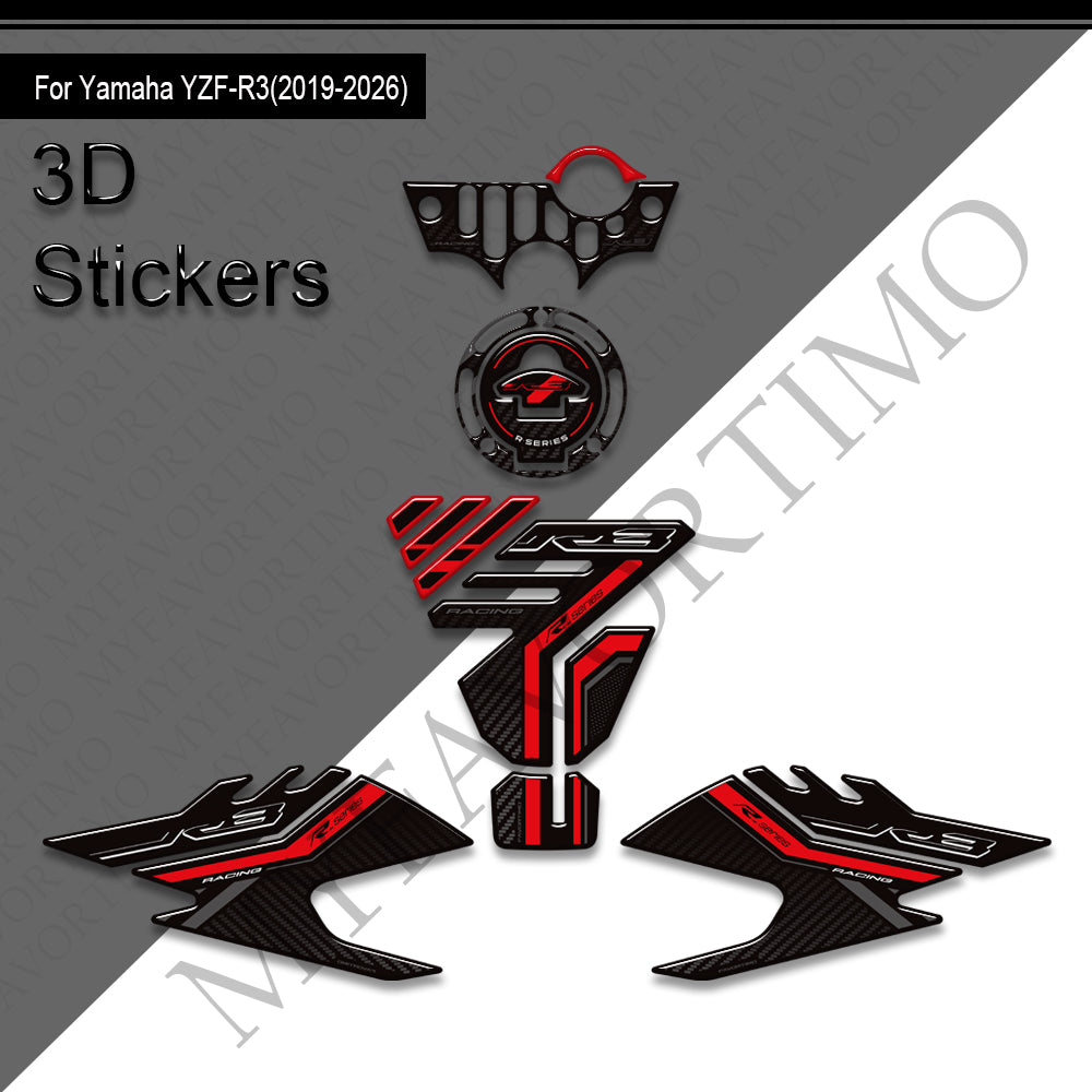 Yamaha YZF-R3 Decals Kit 2017-2026 丨 Tank Pad and Key Zone Stickers